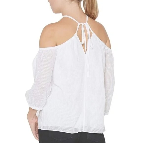 Revolve Bailey/44 Electric Kool Aid 100% Winter Cotton Tie Neck Top White - Picture 3 of 10